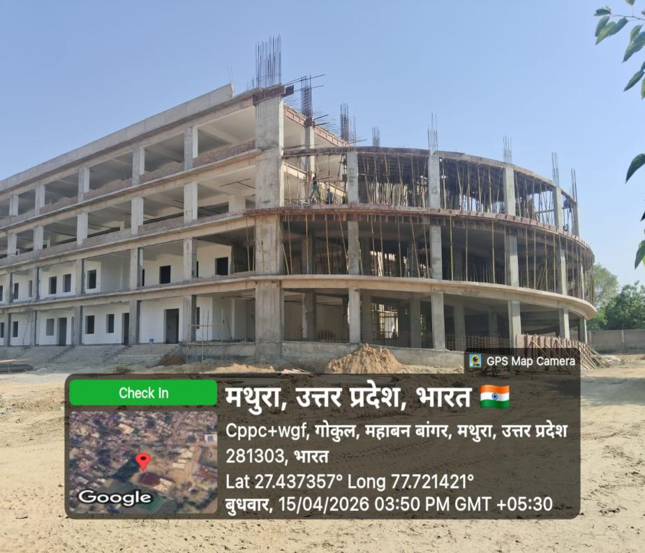 जनपद मथुरा गोकुल में नगर पंचायत की भूमि पर पर्यटक सुविधा केन्द्र (टी.एफ.सी.) एवं पार्किंग का निर्माण कार्य